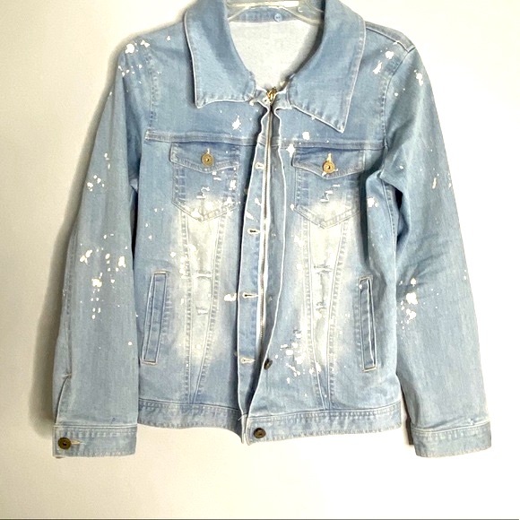 90’s Distressed grunge paint splatter denim jean jacket - Picture 1 of 11